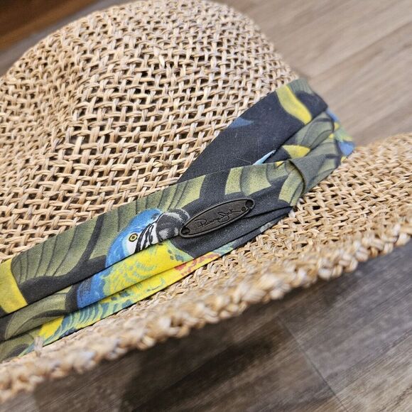 Panama Jack Cowboy Hat Straw OS Western Tropical Parrot Trim - Picture 2 of 12